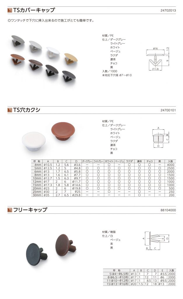 TSカバーキャップ | TS穴カクシ | フリーキャップ | 汎用部品